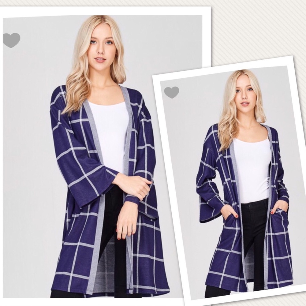 Plaid Print Knit Cardigan